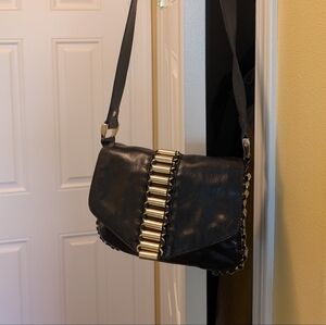 Ted Baker Black Leather Gold  Cylinder Crossbody Bag